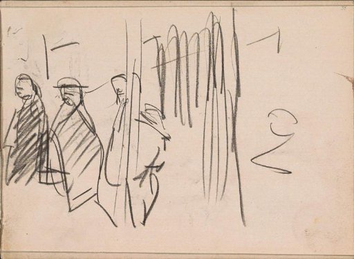 Three figures, possibly on the street