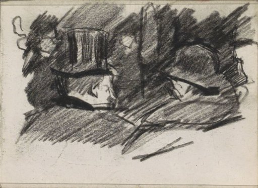 Man and woman with hats, seen from behind
