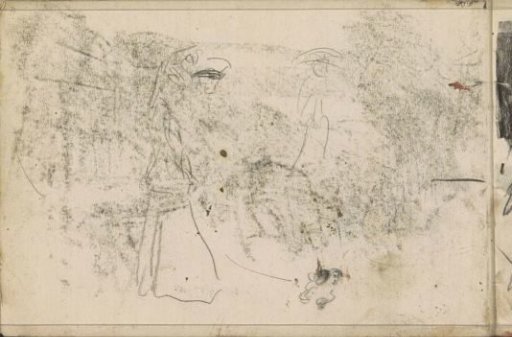 Standing women, possibly with a dog