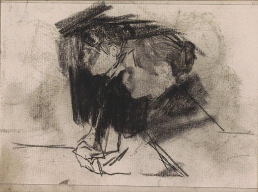 Two women with arms, in profile