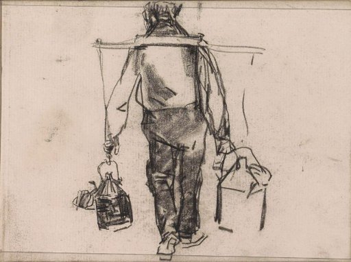 Man with a yoke, seen from behind
