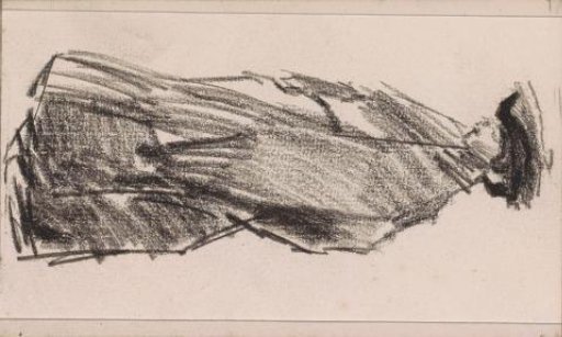Standing woman with a hat, in profile