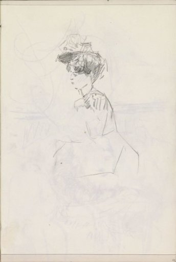 Seated woman with a hat, in profile