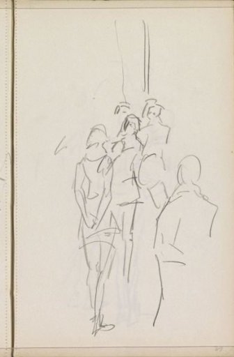 Group of standing figures, mainly women