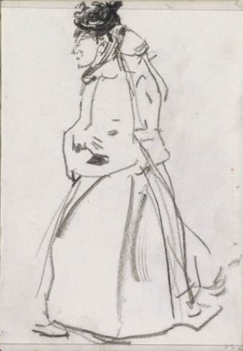 Two walking women, in profile