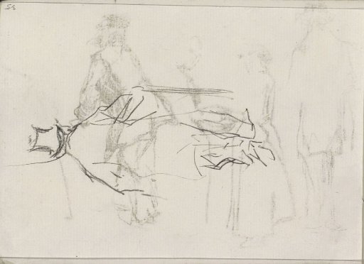 Walking man with a stick, seen from behind