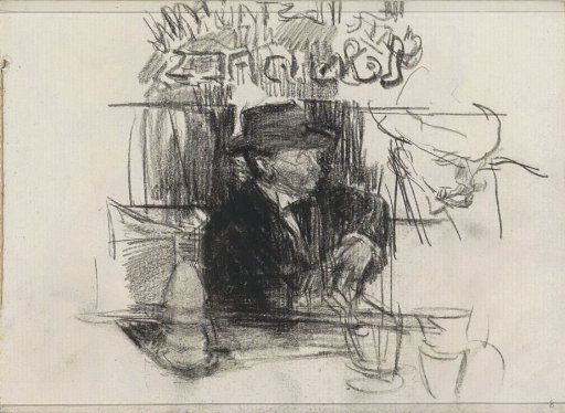 Two studies of a seated man, possibly in a café