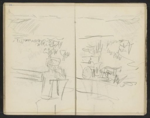 Woman looking at a carriage, possibly from a balcony