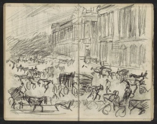 Carriages on a square in Paris, possibly the Place de la Concorde