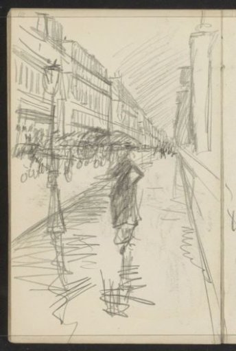 Street view in Paris in the rain