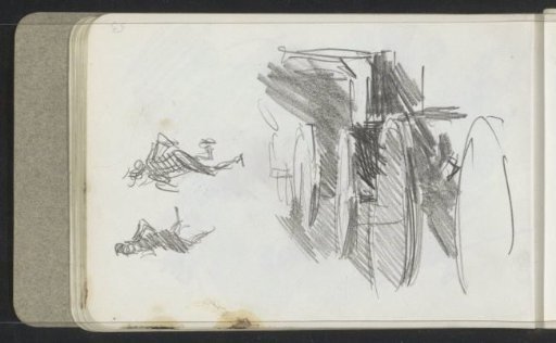 Empty terrace and two running figures
