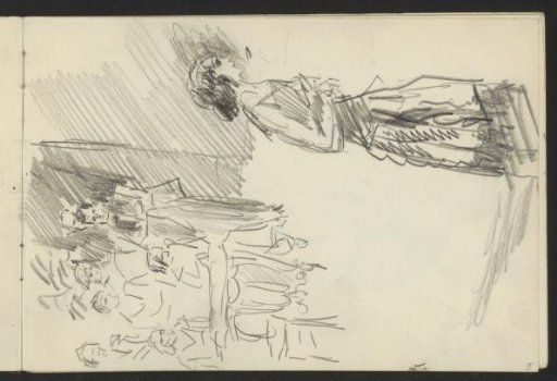Seated and standing figures, possibly artists on stage