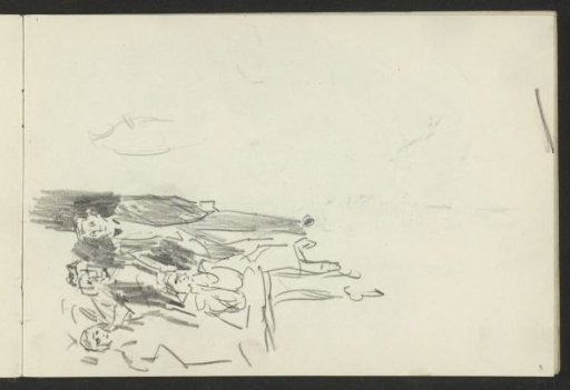 Seated and standing figures, possibly artists on stage