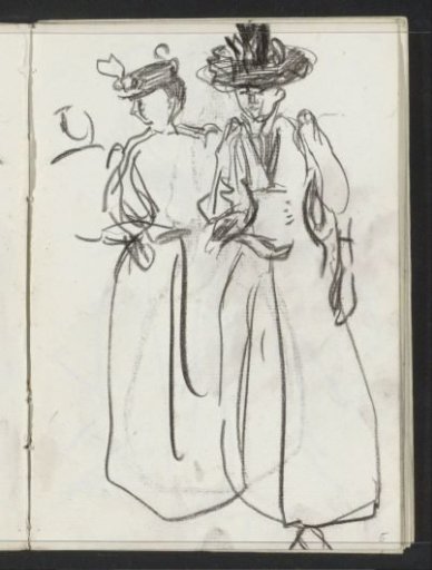 Two standing women with hats