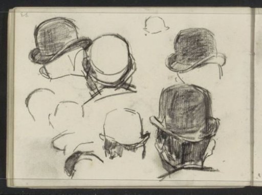 Men's heads with hats