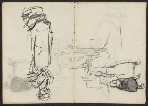 Standing woman and figures at an Amsterdam canal
