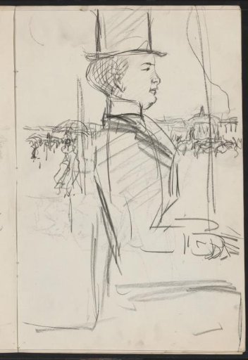 Seated woman with hat, in profile