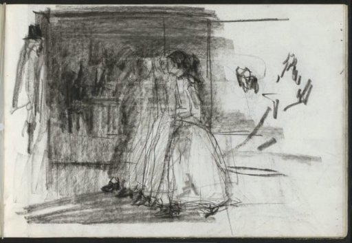 Five young women on the street, in profile