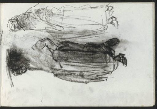 Two studies of a woman looking down