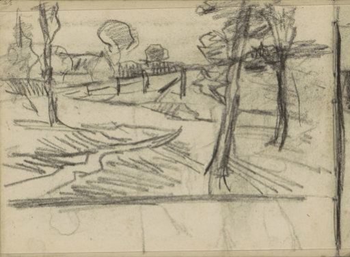 Landscape with trees and a house