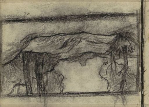 Hill landscape with trees and shrubs