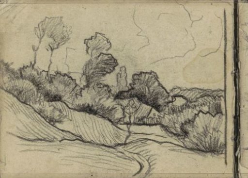 Hill landscape with houses in a valley