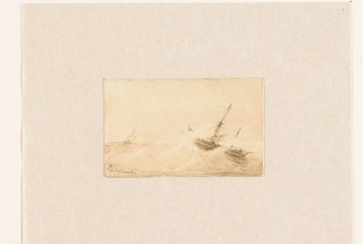 Storm at sea with a two-masted ship