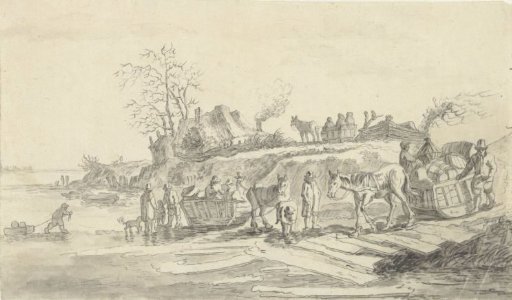 Sledges by the Bank of a Frozen River