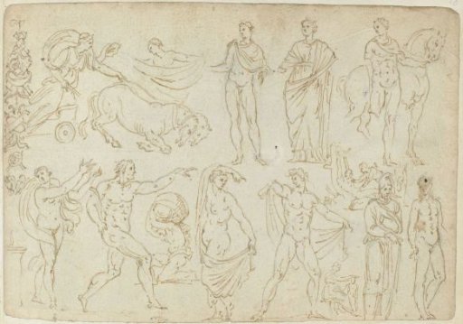 Depictions of Sarcophagi and Antique Statues