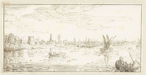 View of the Nile with fishermen on the right in the foreground
