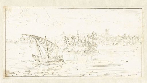 River Landscape with a Boat on the Nile near a Small Island