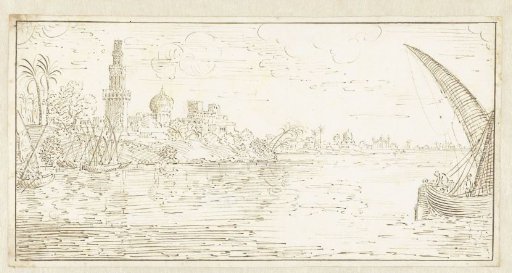River Landscape with Several Boats on the Nile