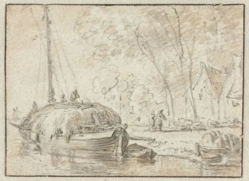 Hay barge at a bank
