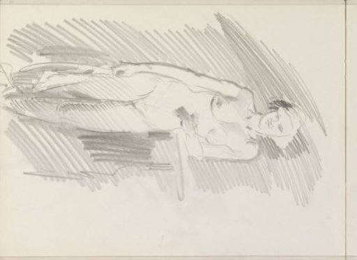 Standing female nude, leaning