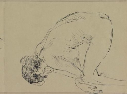 Seated female nude, leaning forward