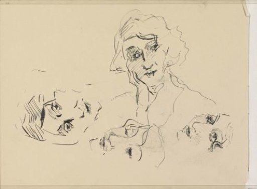 Studieblad met vrouwenhoofden