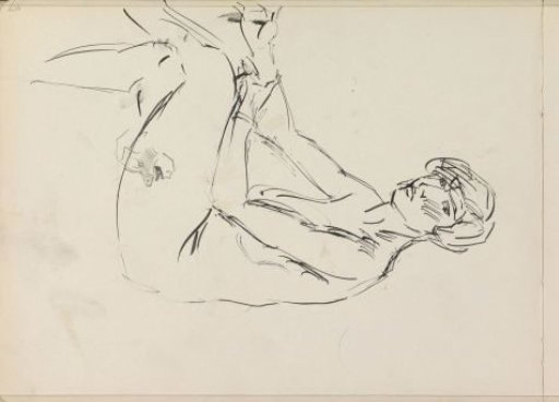 Seated female nude and a face