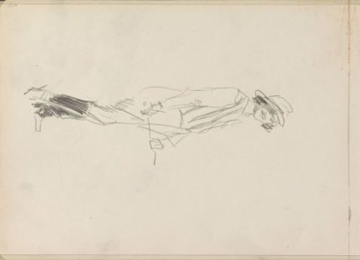 Standing figure with hat, in profile