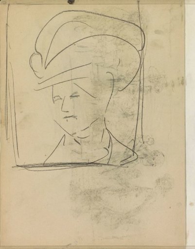 Woman's head with a hat in a frame