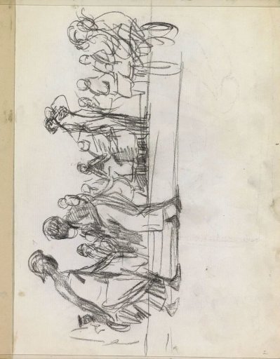 Group of figures, standing and seated