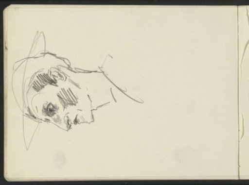 Head with hat, in profile