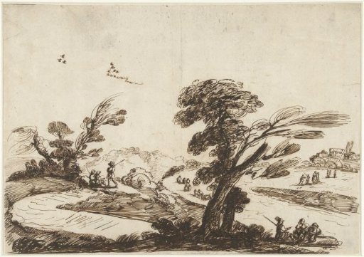Landscape with Figures and a Large Willow in the Foreground