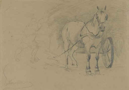 Horse in Front of a Hay Wagon