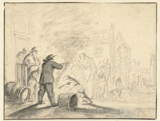Spectators around a Fire on the Street