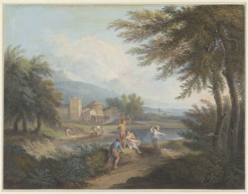 Arcadian Landscape with Shepherds and a Woman