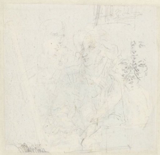 Study for a painter with behind his chair a young woman