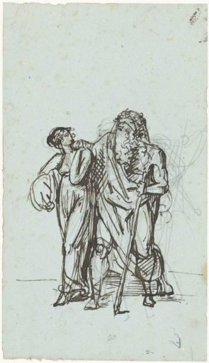 The blind Oedipus led by Antigone