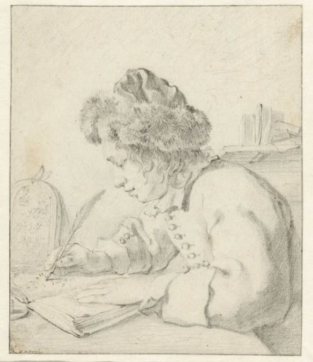 Young Man with a Fur Cap, Seated and Writing in an Account Book