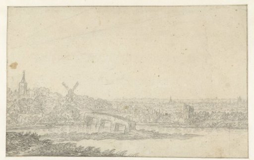 Landscape with a village and a stone bridge