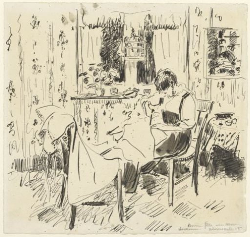 Interior with a woman cutting fabric for a costume